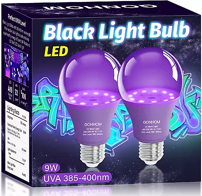 2 Pack A19 LED Black Light Bulbs 9W Black Light Light Bulb(100Watt Equivalent) • $11.19