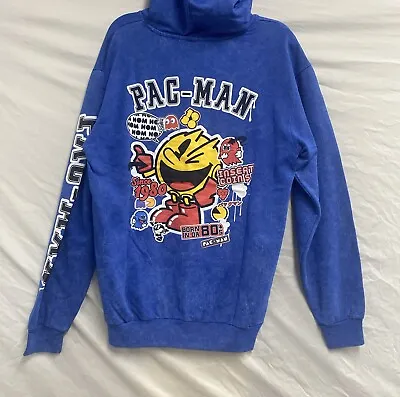 Retro Pac-Man Hoodie Sweatshirt Japanese Light Wash Factory Distressed Size SM • $29.99