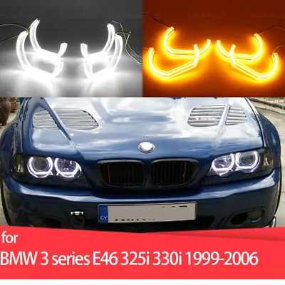 4x M4 Style LED Angel Eyes Halo Rings Turn Signal Light DRL For BMW 3 Series E46 • $55.99