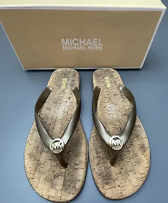 Michael Kors Women's Cork Jet Set MK Jelly Thong Flip Flops Sandals Bronze 10M • $20.39