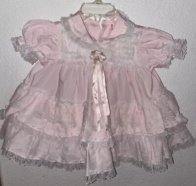 Vintage Infant Girl Pink Stripe Lace Full Circle Dress 24 Months Baby • $24.99