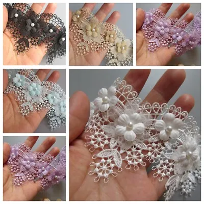 £4.46 • Buy 1 Yard Scallop Flower Beaded Embroidered Trim Lace Ribbon Sewing Wedding Dress