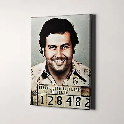 Pablo Escobar Prison Mug Shot Famous Jail Head Shots Canvas Wall Art Print • $69