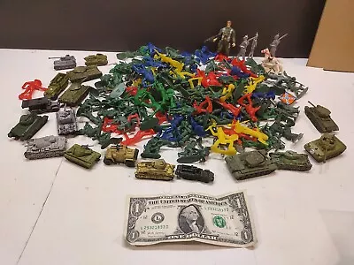 VTG 50+ Plastic Army Men Cowboy & Indian Toy Soldiers Figures Tanks Vehicles  • $7