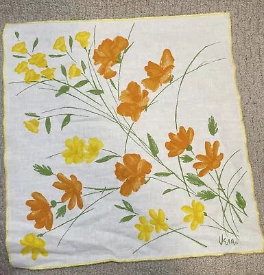 Vintage Vera Neumann 5 Napkin Lot Yellow Orange Floral Signed Cotton Linen MCM • $27