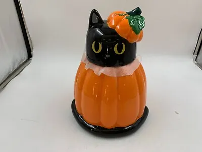 10 Strawberry Street Ceramic 12in Black Cat In Pumpkin Cookie Jar DD01B13003 • $52.64