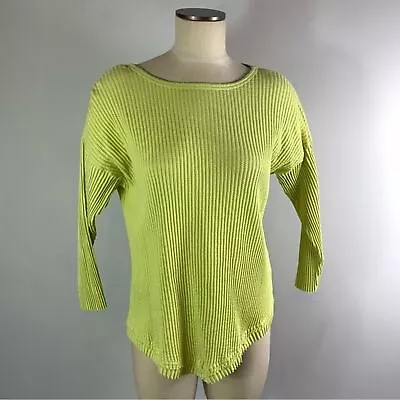 Fenini Textured Neon Green V-Hem Pullover Top Y2K VTG • $15