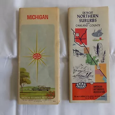 Vintage AAA 67-68 Spring Michigan/66-67 Fall Detroit Northern Suburbs Road Maps • $6.99