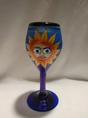 Hand Blown Mexican Wine Glass With Hand Painted Sun Flower - 15 Oz • $20