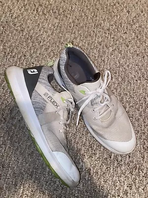 FootJoy Men's Golf Shoes Soft Spikes Size 9 White Neon Gray FJ Flex • $8.99