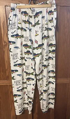 Men’s Pajama PJ Lounge Pants Size Large Soft Cotton Pockets Fishing Theme EUC! • $20