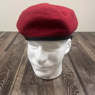 Beret US Military Hat Cap Adult Red Wool Bancroft America Soldier Flag USA • $12.87