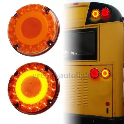 2PC Amber LED 7  Round Truck Trailer Bus Tail Stop Turn Signal DRL Brake Lights • $40.98