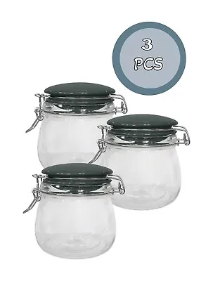 Glass Storage Jars Clear Airtight Cliptop Lid Food Preserving Jar Mason 500mlx3 • £8.75