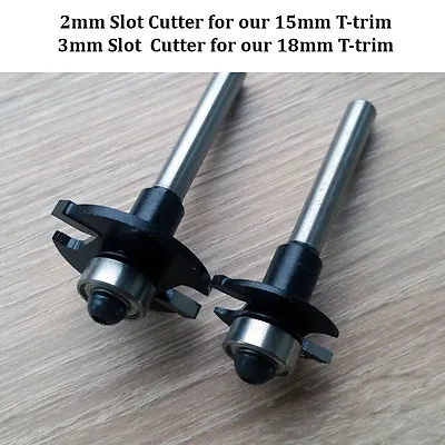 £31 • Buy TWIN PACK -2mm & 3mm SLOT CUTTER, ROUTER BIT SET FOR 15mm & 18mm T-TRIM EDGING