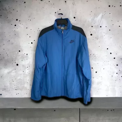 Nike Mens Wind Jacket Size Large Blue Long Sleeve Zipper Pockets Cotton Blend • $24.80