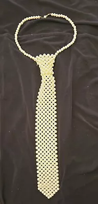 Beaded Faux Pearl White Necklace Tie 12” Womens Mens Vintage • $0.99