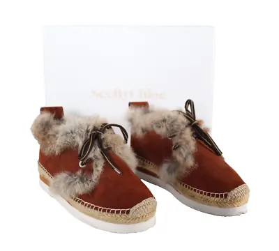 See By Chloé Womens Size 35 Brown Glyn Fur-Lined Lace Up Shoe Suede Sneaker $295 • $99