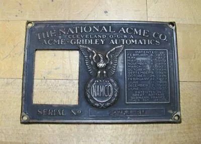 NATIONAL ACME Co CLEVELAND O USA NAMCO Old Advertising Nameplate Sign Plaque • $125