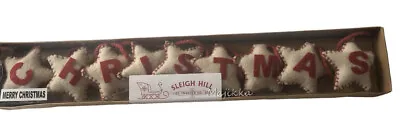 Sleigh Hill Merry Christmas Stars 6 Ft Tree Mantle Garland Wool Felt Embroidered • $33.50