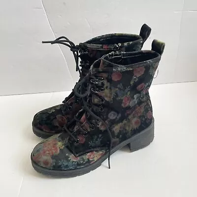 Madden Girl Melvin Ankle Combat Boots Black Chunky Velvet Floral Y2K Size 6 • $20