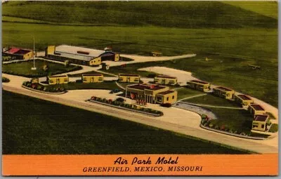 Mexico Missouri Postcard AIR PARK MOTEL Greenfield / Airport Aerial View Linen • $4