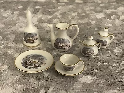 AVON Small Treasures Miniature Porcelain Tea Set - Currier & Ives Winter Scene • $13.80