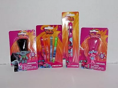 Dreamworks Trolls Movie Lot 2 Erasers 4 Mini Gel Pens 1 6 - Color Pen New  (D) • $15.99