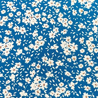 100% Cotton - White Daisy Ditsy Floral Teal Blue - Fabric Craft Material Metre • £7.99