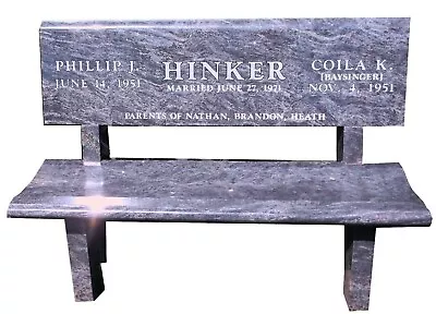 Headstone Cemetery Bench - Park Style - Large - Granite - Engraving Available • $2449