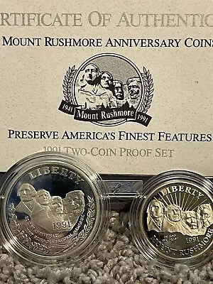 1991 U.S. Mint Mount Rushmore Anniversary Two (2) Coin Proof Set W/ Box • $36