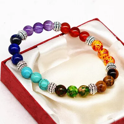 £2.87 • Buy 7 Chakra Beaded Healing Reiki Natural Stone Bracelet Elastic Women Men Jewellery