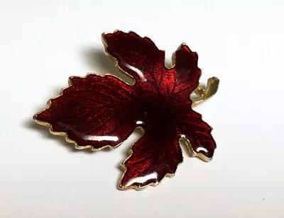 Pretty Vintage Red Enameled Maple Leaf Brooch Pin Goldtone  • $7.89