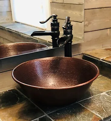 14  Handmade Round Copper Vessel Bath Sink Brushed Sedona Highlighting  • $149.95