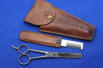 Vintage QUICK TRIM KIT Haircut Beard Mens Scissors & Comb Set W/ Leather Case • $19.99