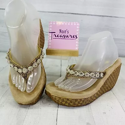 Volatile ISLAND Rhinestone Jems Straps Wedge Platform Flip Flop Sandals Size 7 • $25.49