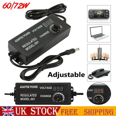 Electrical Power Supply Adapter Charger Variable Voltage Adjustable 3-12V 9-24V • £11.99