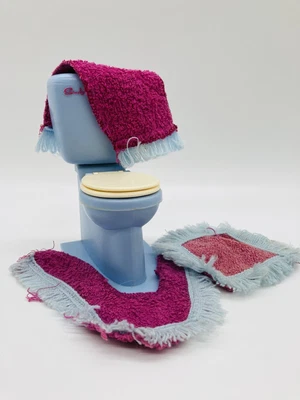 £11 • Buy Vintage Blue Sindy Toilet With Mats & Towel Fits Barbie Pre-loved.