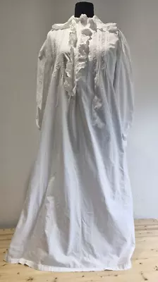 Antique Victorian Nightdress Vintage Original White Cotton Embroidery • £85