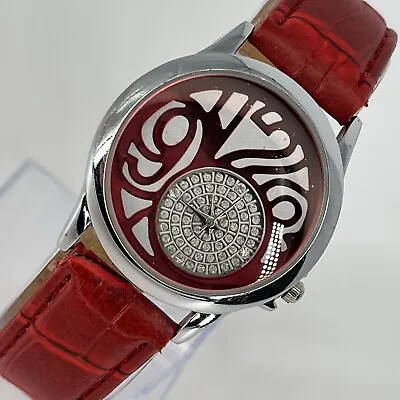 MONTRES CARLO Women's Watch Red & Silver Tone Dial Red Leather Band NEW BATTERY • $19.99