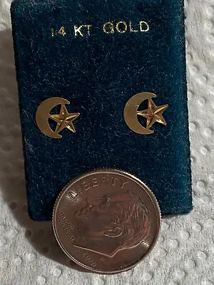 Stud Earrings 14K Gold Child Half Moon And Star - See Photo/description • $25.99
