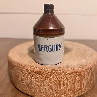 Antique Miniature Stoneware Mercury Jar Bottle Mini Jug Corked Vintage • $59.99