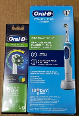 $39.95 • Buy Oral-B Vitality Cross Action Electric Toothbrush + 3 Replacement Heads
