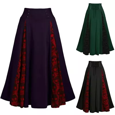 $18.85 • Buy Women Plus Size Gothic Punk Skirt Lace Patchwork High Waist Midi Pleated Skirt