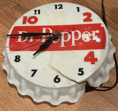 Vintage 1950s Original Dr. Pepper Lighted Bottle Cap Clock. Cracked But Works. • $50