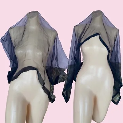 GOTHIC NOIR Set Of Two Inky Black Sheer VICTORIAN Silk Mourning Scarf Veil As Is • $74.90