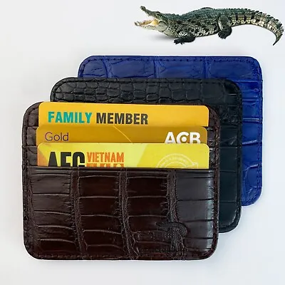 Men Slim Credit Card Holder Real Crocodile Leather Thin Front Pocket Wallet • $34.19
