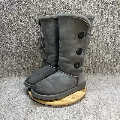 UGG Bailey Button Triplet Winter Boots Womens Size 9 EUR 40 Gray Suede Sheepskin • $39