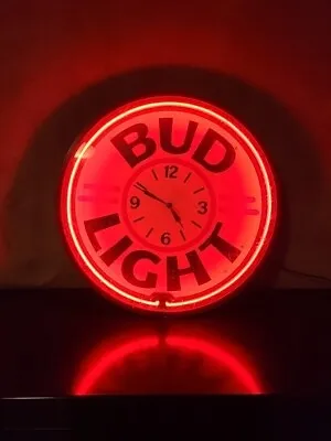 Bud Light Budweiser Neon Sign Clock 20  RARE Vintage BRIGHT RED NEON • $250