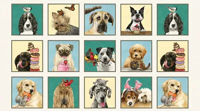 Doggie Drama Dogs Pug Dachshund Yorkie Afghan Pet Quilting Fabric Panel • $19.75